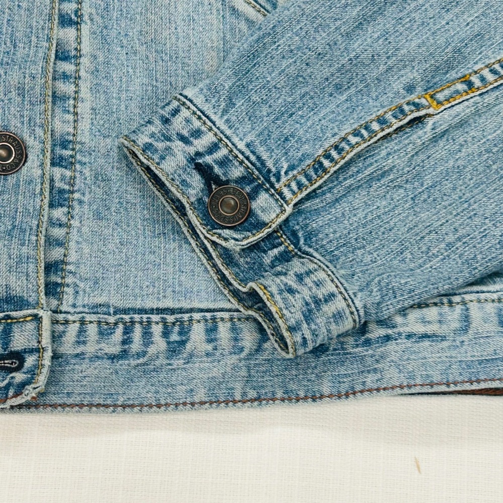 Levi Strauss Signature Jean Jacket Womens L Light Wash Denim Trucker Distress - Picture 7 of 16
